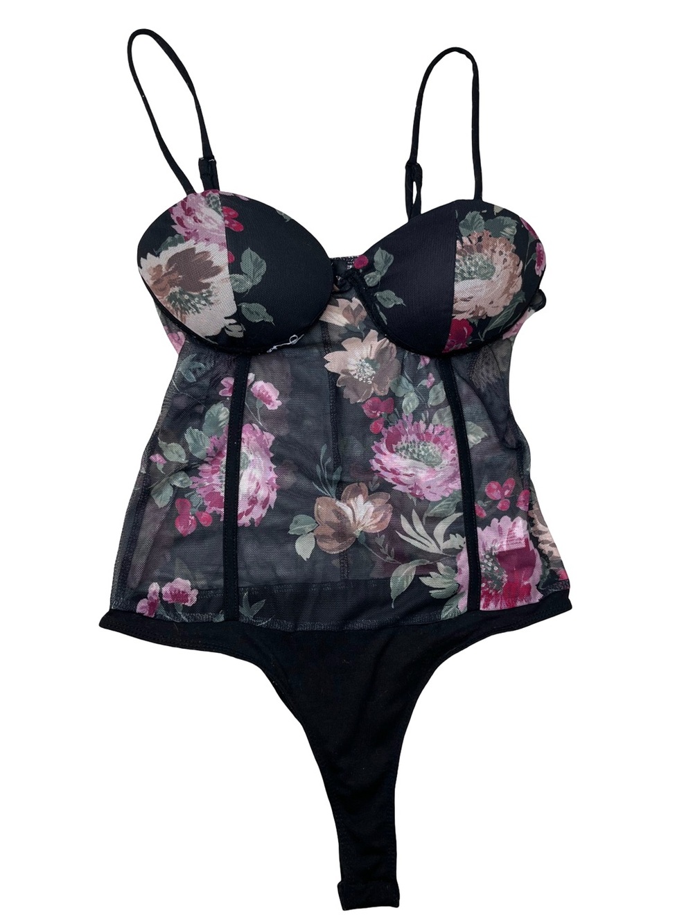 Willow Whimsigoth Floral Mesh Corset Bodysuit Sz M